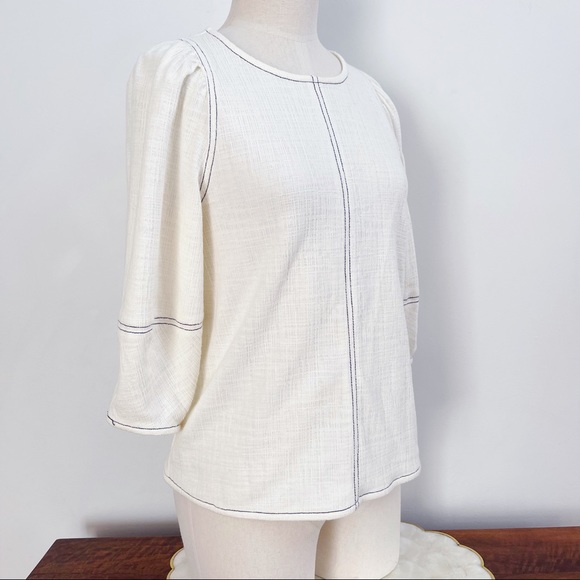 Anthropologie Tops - Anthropologie White 3/4 Puff Sleeve Light Cotton Blend Top Blouse Sz XS